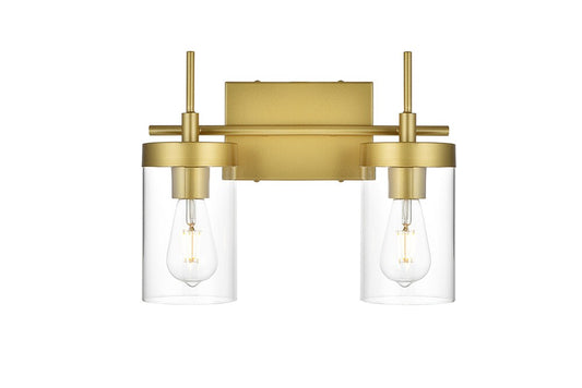 Elegant Furniture & Lighting - Benny 2 light Brass and Clear Bath Sconce - LD7319W14BRA veiw 1