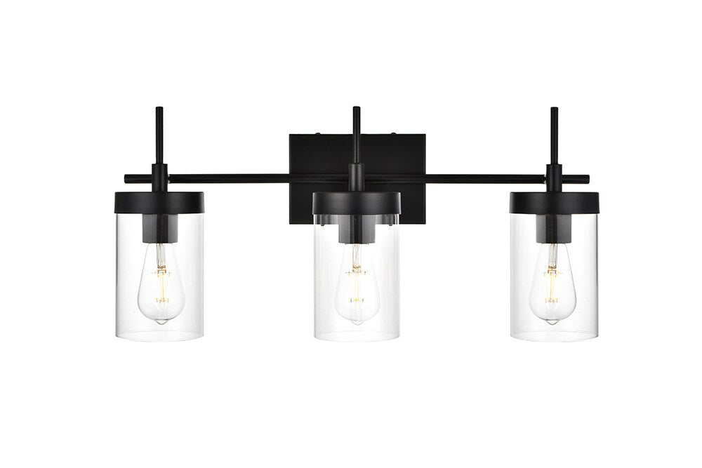 Elegant Furniture & Lighting - Benny 3 light Black and Clear Bath Sconce - LD7319W24BLK veiw 1
