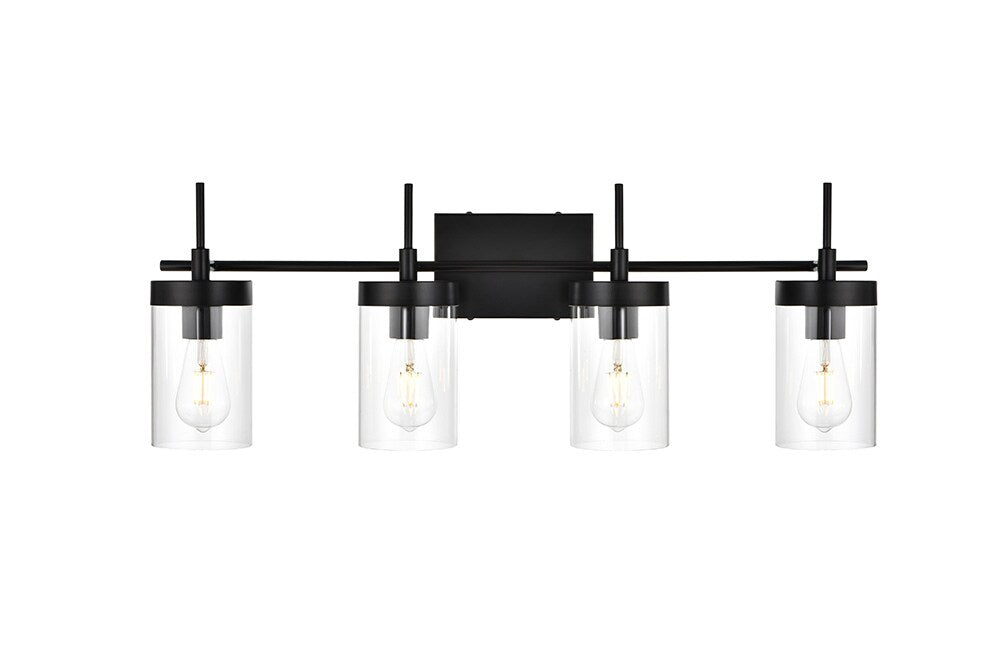 Elegant Furniture & Lighting - Benny 4 light Black and Clear Bath Sconce - LD7319W32BLK veiw 1