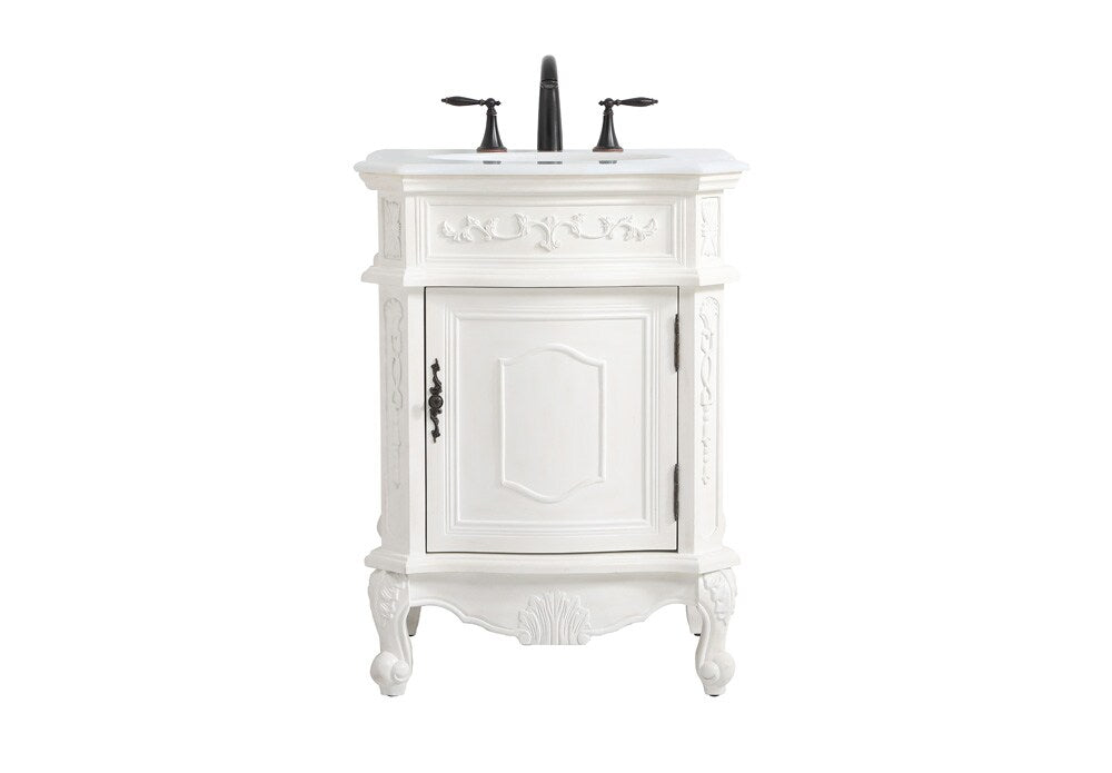 Elegant Furniture & Lighting - Berkshire 24 inch Single Bathroom vanity in antique white with ivory white engineered marble - VF-1031AW-VW veiw 1
