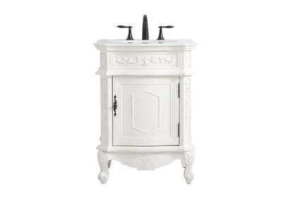 Elegant Furniture & Lighting - Berkshire 24 inch Single Bathroom vanity in antique white with ivory white engineered marble - VF-1031AW-VW veiw 1