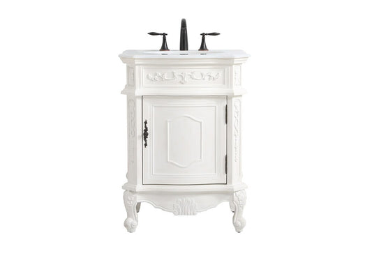 Elegant Furniture & Lighting - Berkshire 24 inch Single Bathroom vanity in antique white with ivory white engineered marble - VF-1031AW-VW veiw 1