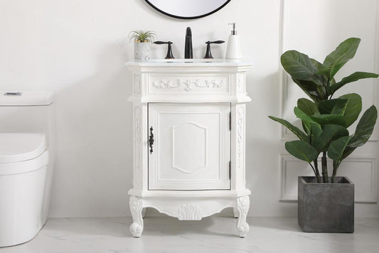 Elegant Furniture & Lighting - Berkshire 24 inch Single Bathroom vanity in antique white with ivory white engineered marble - VF-1031AW-VW veiw 2