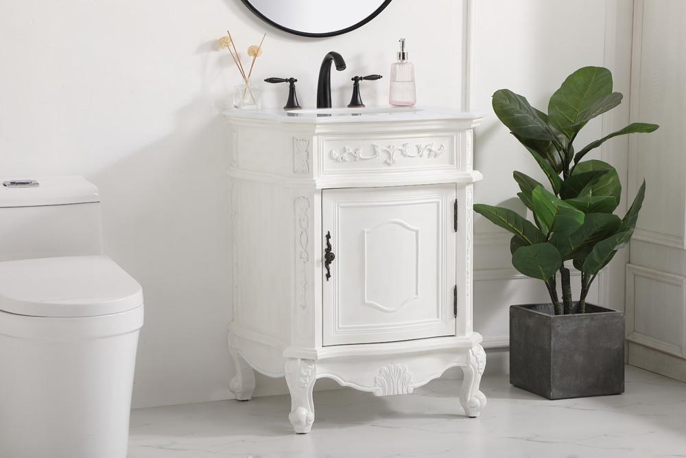 Elegant Furniture & Lighting - Berkshire 24 inch Single Bathroom vanity in antique white with ivory white engineered marble - VF-1031AW-VW veiw 3