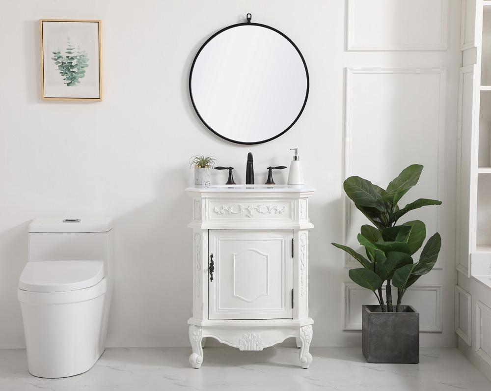 Elegant Furniture & Lighting - Berkshire 24 inch Single Bathroom vanity in antique white with ivory white engineered marble - VF-1031AW-VW veiw 5