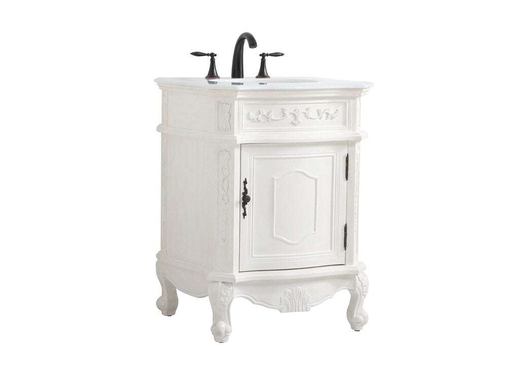Elegant Furniture & Lighting - Berkshire 24 inch Single Bathroom vanity in antique white with ivory white engineered marble - VF-1031AW-VW veiw 8