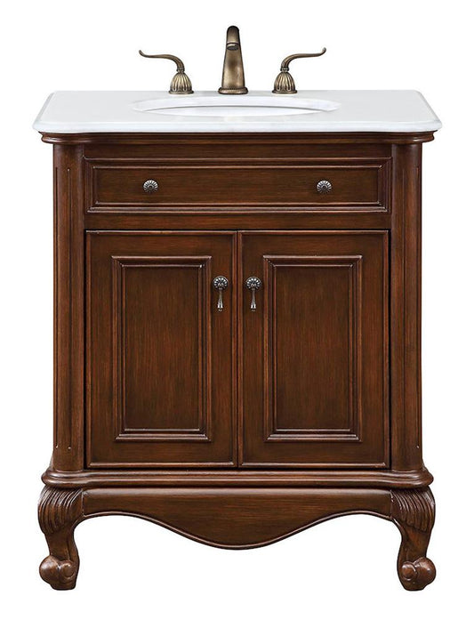 Elegant Furniture & Lighting - Berkshire 30 inch Single Bathroom vanity in Teak Color with ivory white engineered marble - VF-1032-VW veiw 1