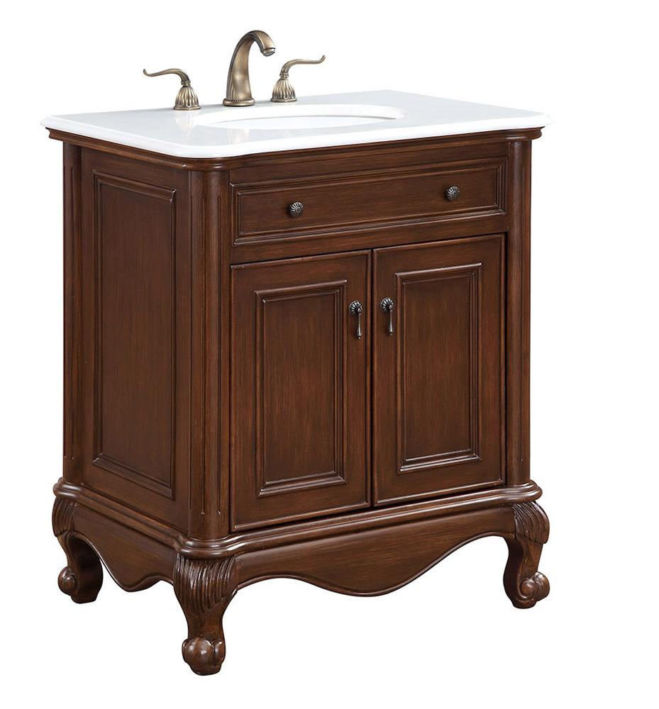 Elegant Furniture & Lighting - Berkshire 30 inch Single Bathroom vanity in Teak Color with ivory white engineered marble - VF-1032-VW veiw 2