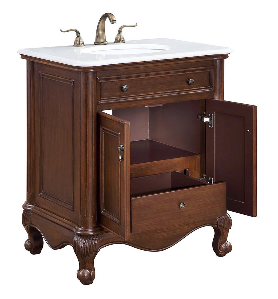 Elegant Furniture & Lighting - Berkshire 30 inch Single Bathroom vanity in Teak Color with ivory white engineered marble - VF-1032-VW veiw 3
