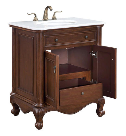 Elegant Furniture & Lighting - Berkshire 30 inch Single Bathroom vanity in Teak Color with ivory white engineered marble - VF-1032-VW veiw 3