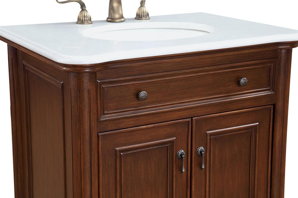 Elegant Furniture & Lighting - Berkshire 30 inch Single Bathroom vanity in Teak Color with ivory white engineered marble - VF-1032-VW veiw 5