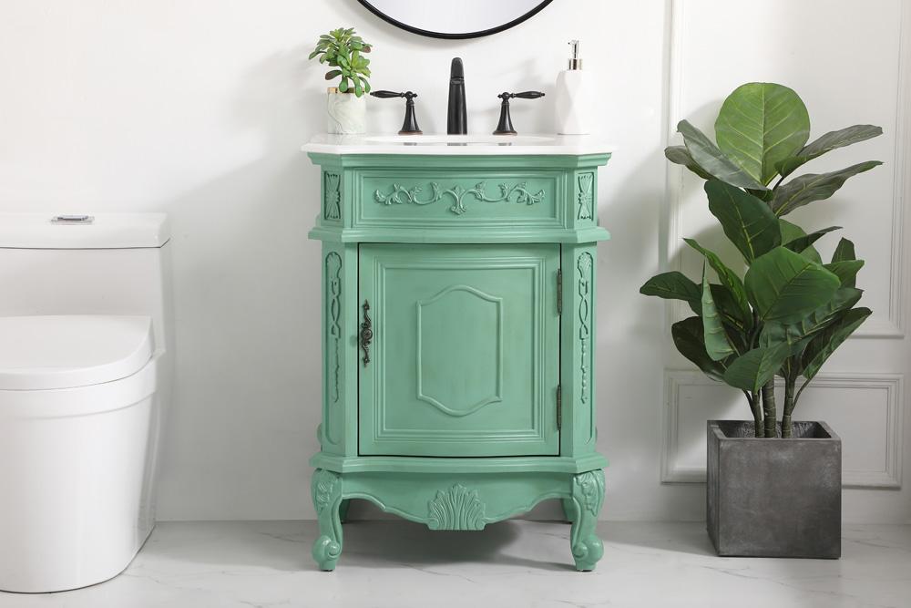 Elegant Furniture & Lighting - Berkshire 24 inch Single Bathroom vanity in vintage mint with ivory white engineered marble - VF-1031VM-VW veiw 2