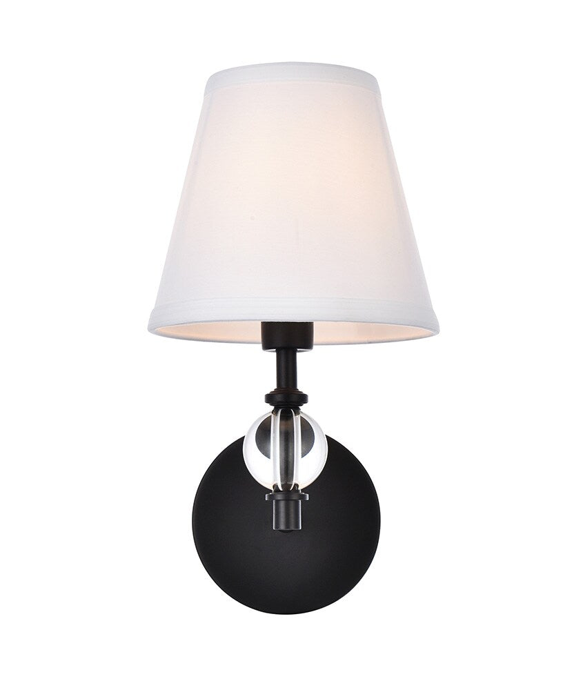 Elegant Furniture & Lighting - Bethany 1 light bath sconce in black with white fabric shade - LD7021W6BK veiw 1