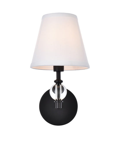 Elegant Furniture & Lighting - Bethany 1 light bath sconce in black with white fabric shade - LD7021W6BK veiw 1