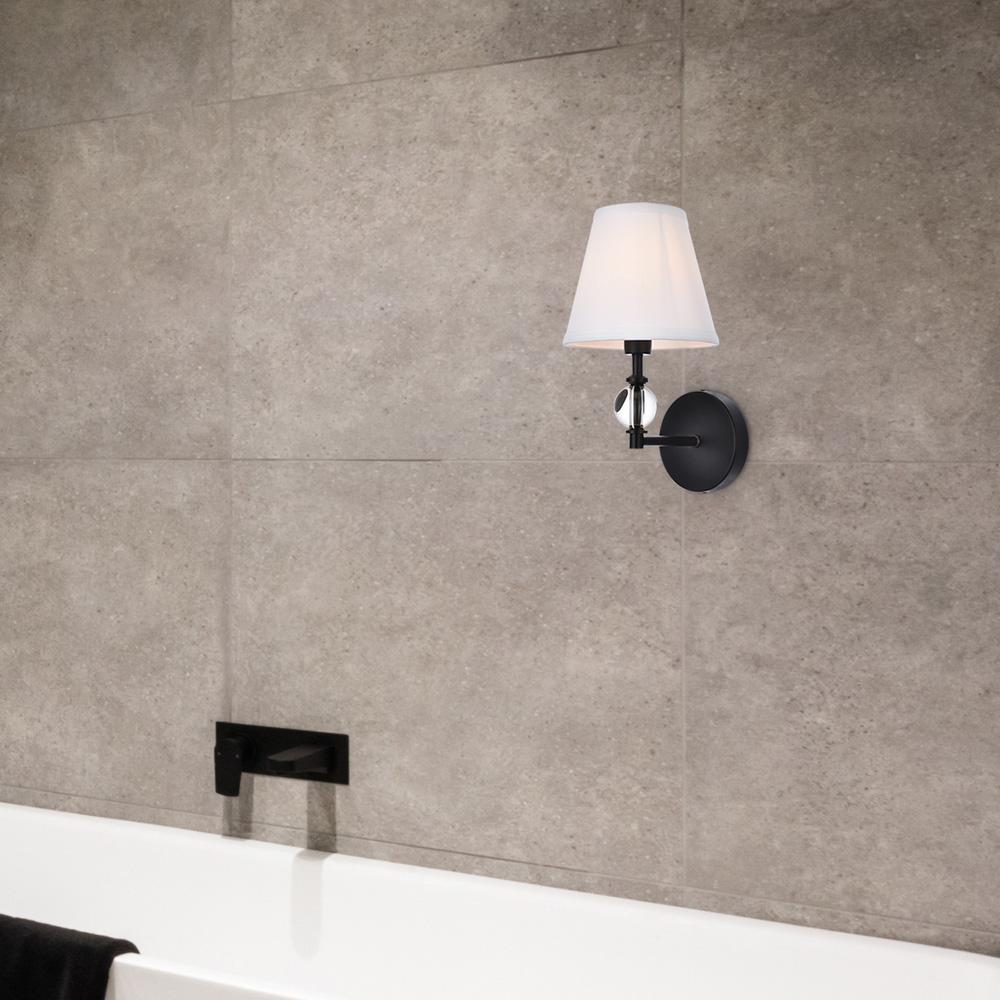 Elegant Furniture & Lighting - Bethany 1 light bath sconce in black with white fabric shade - LD7021W6BK veiw 2
