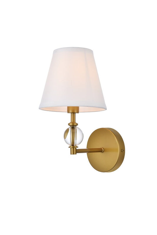 Elegant Furniture & Lighting - Bethany 1 light bath sconce in brass with white fabric shade - LD7021W6BR veiw 1