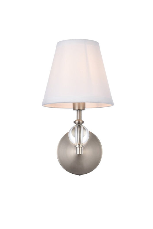 Elegant Furniture & Lighting - Bethany 1 light bath sconce in satin nickel with white fabric shade - LD7021W6SN veiw 1