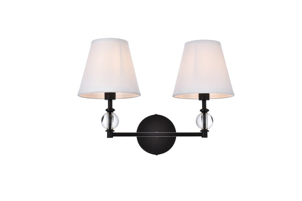 Elegant Furniture & Lighting - Bethany 2 lights bath sconce in black with white fabric shade - LD7022W15BK veiw 1