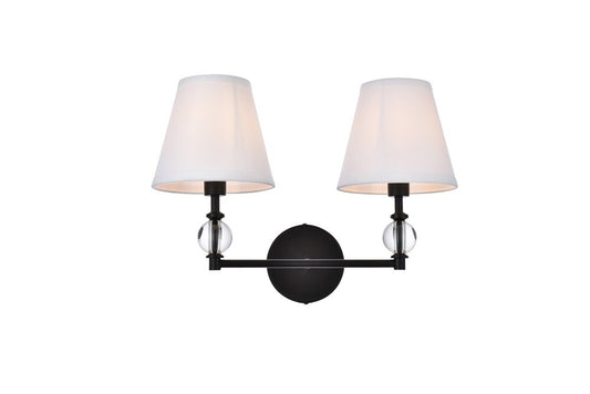 Elegant Furniture & Lighting - Bethany 2 lights bath sconce in black with white fabric shade - LD7022W15BK veiw 1