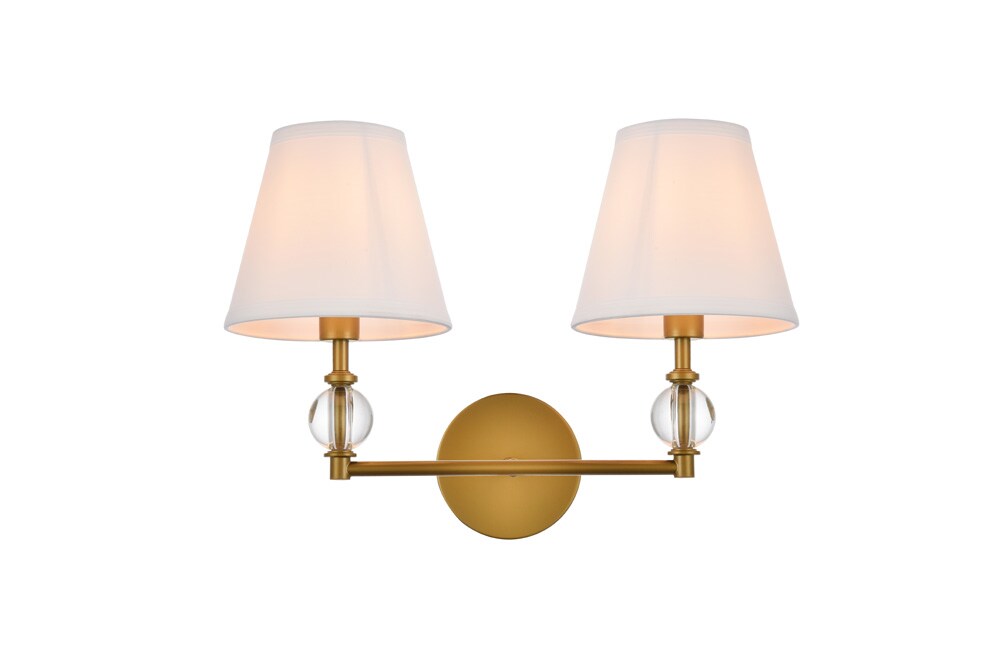 Elegant Furniture & Lighting - Bethany 2 lights bath sconce in brass with white fabric shade - LD7022W15BR veiw 1