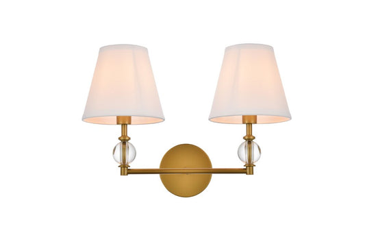 Elegant Furniture & Lighting - Bethany 2 lights bath sconce in brass with white fabric shade - LD7022W15BR veiw 1
