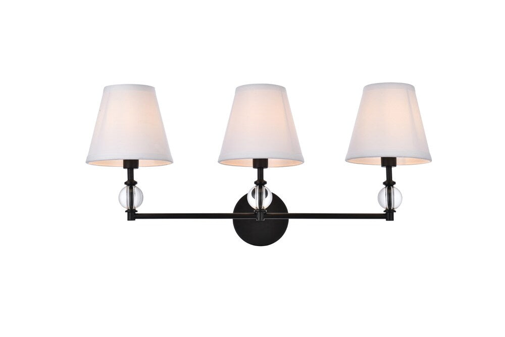 Elegant Furniture & Lighting - Bethany 3 lights bath sconce in black with white fabric shade - LD7023W24BK veiw 1