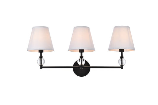 Elegant Furniture & Lighting - Bethany 3 lights bath sconce in black with white fabric shade - LD7023W24BK veiw 1