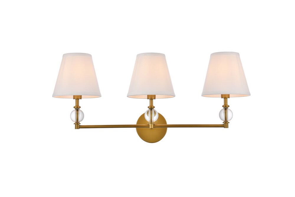 Elegant Furniture & Lighting - Bethany 3 lights bath sconce in brass with white fabric shade - LD7023W24BR veiw 1