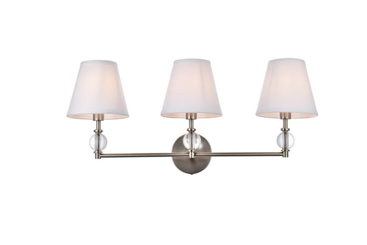 Elegant Furniture & Lighting - Bethany 3 lights bath sconce in satin nickel with white fabric shade - LD7023W24SN veiw 1