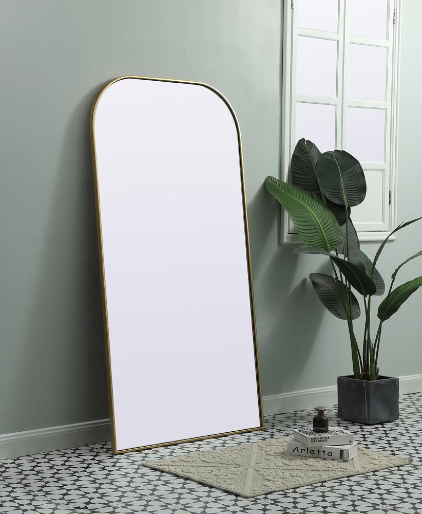 Elegant Furniture & Lighting - Blaire Metal Frame Arch Full Length Mirror 35x66 Inch in Brass - MR1B3566BRS veiw 3