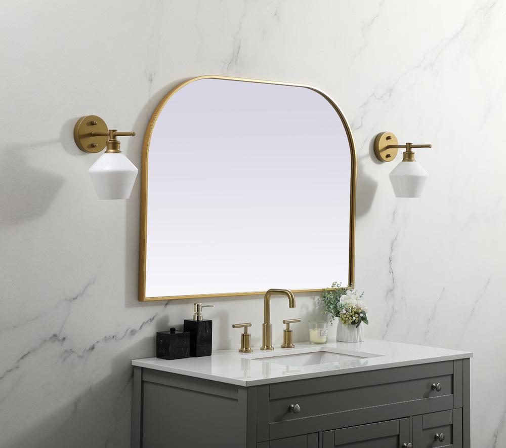 Elegant Furniture & Lighting - Blaire Metal Frame Arch Mirror 40x30 Inch in Brass - MR1B4030BRS veiw 3