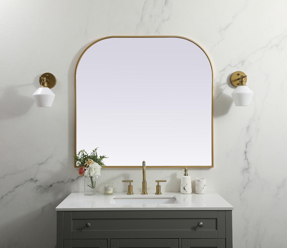 Elegant Furniture & Lighting - Blaire Metal Frame Arch Mirror 40x38 Inch in Brass - MR1B4038BRS veiw 2