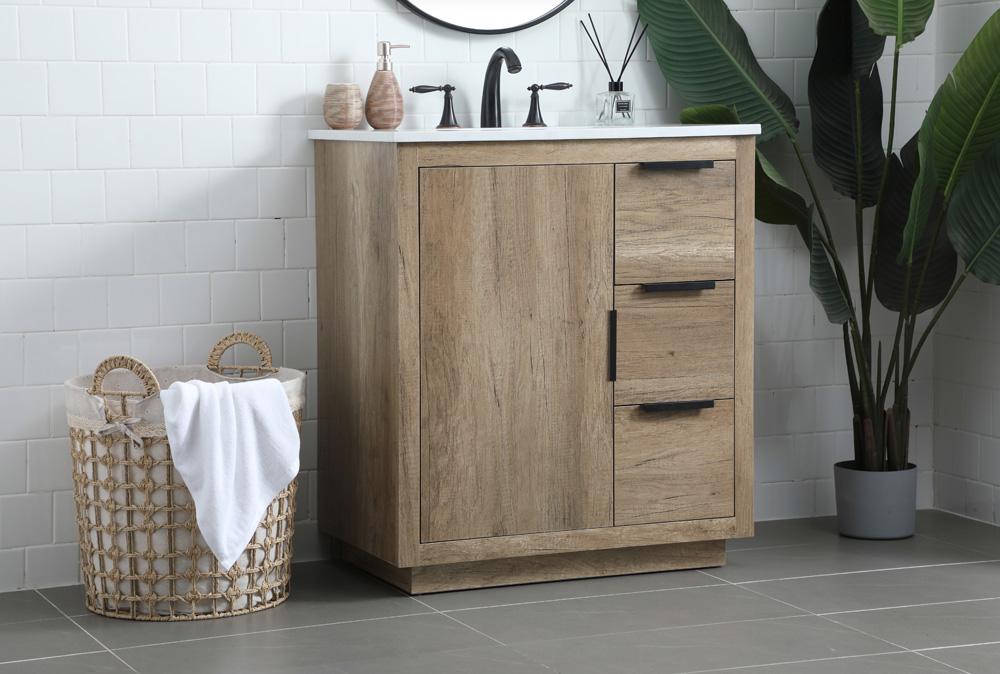 Elegant Furniture & Lighting - Blake 30 Inch SIngle Bathroom Vanity In Natural Oak - VF19430NT veiw 3