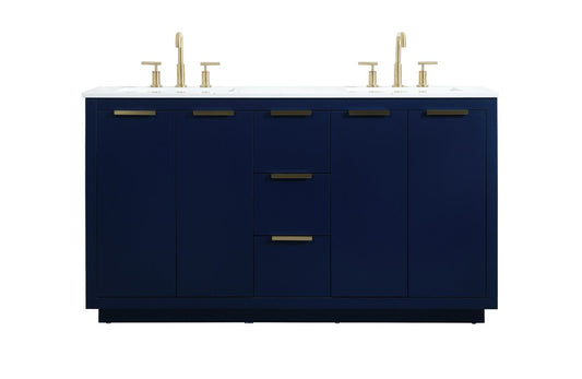 Elegant Furniture & Lighting - Blake 60 inch double bathroom vanity in blue - VF19460DBL veiw 1