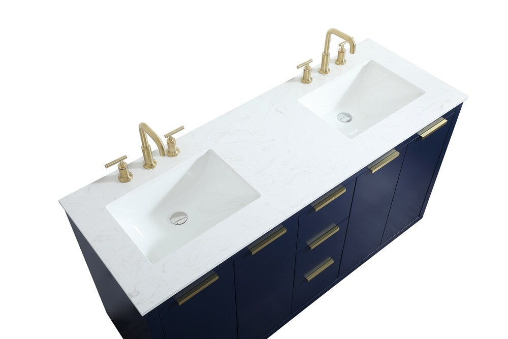 Elegant Furniture & Lighting - Blake 60 inch double bathroom vanity in blue - VF19460DBL veiw 3