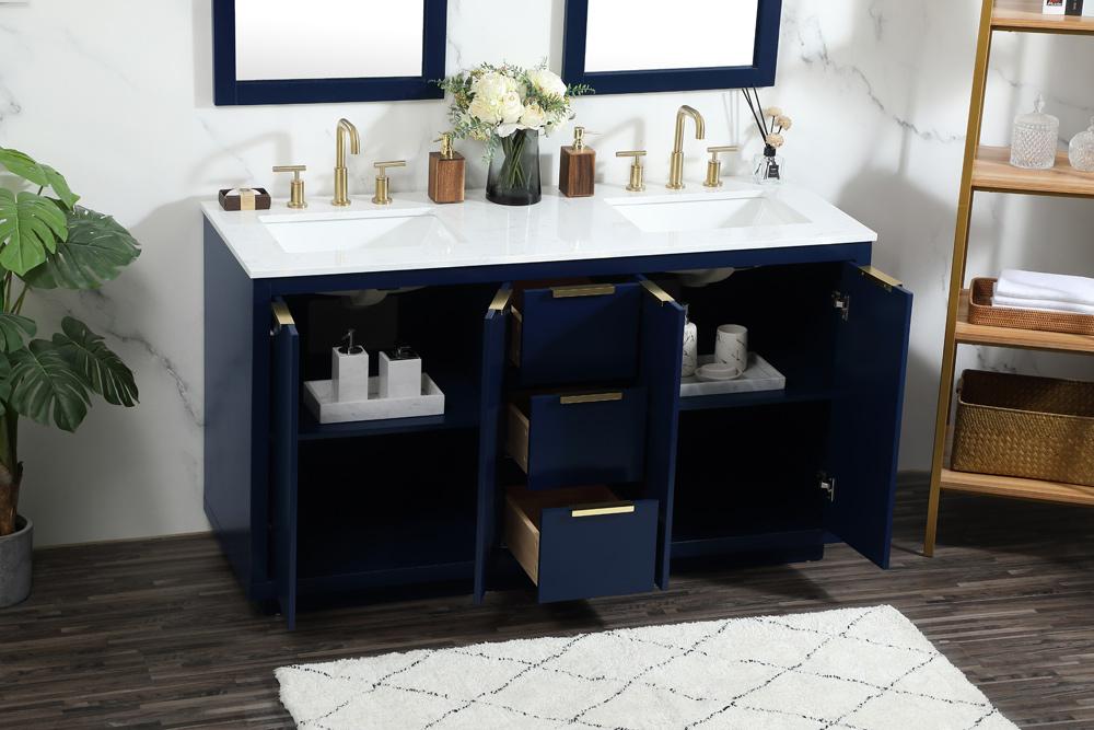 Elegant Furniture & Lighting - Blake 60 inch double bathroom vanity in blue - VF19460DBL veiw 10