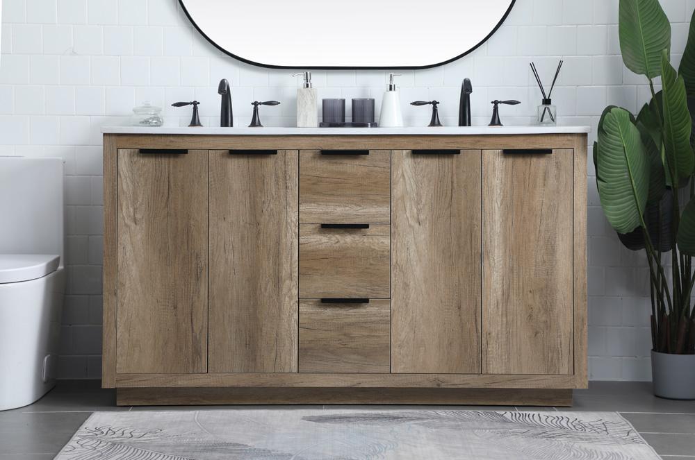 Elegant Furniture & Lighting - Blake 60 Inch Double Bathroom Vanity In Natural Oak - VF19460DNT veiw 2