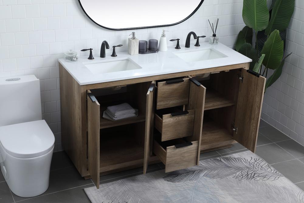 Elegant Furniture & Lighting - Blake 60 Inch Double Bathroom Vanity In Natural Oak - VF19460DNT veiw 4