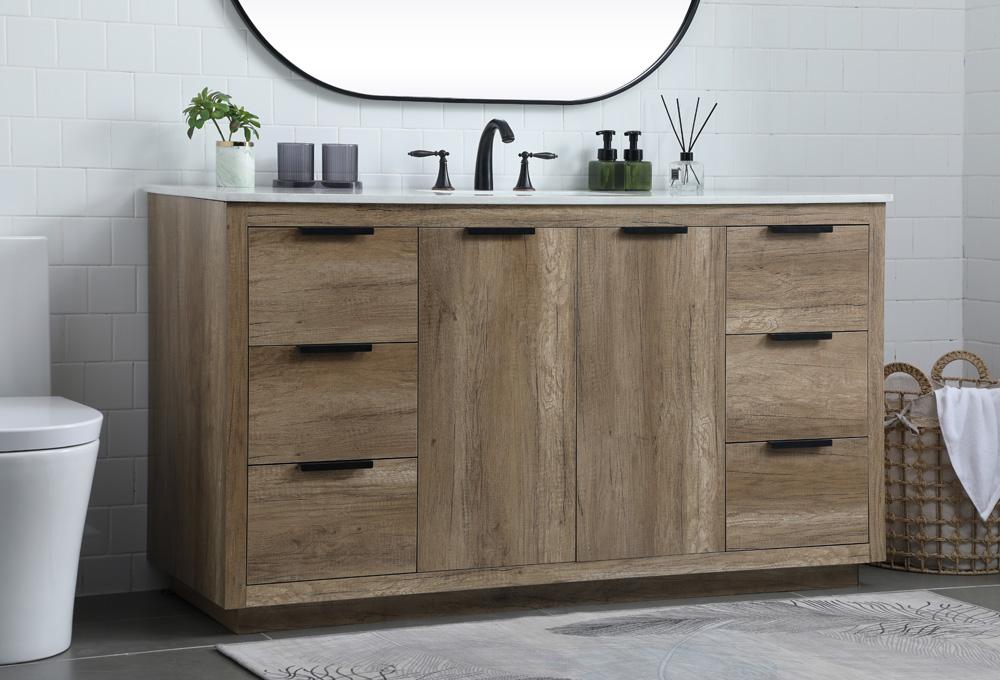 Elegant Furniture & Lighting - Blake 60 Inch SIngle Bathroom Vanity In Natural Oak - VF19460NT veiw 3