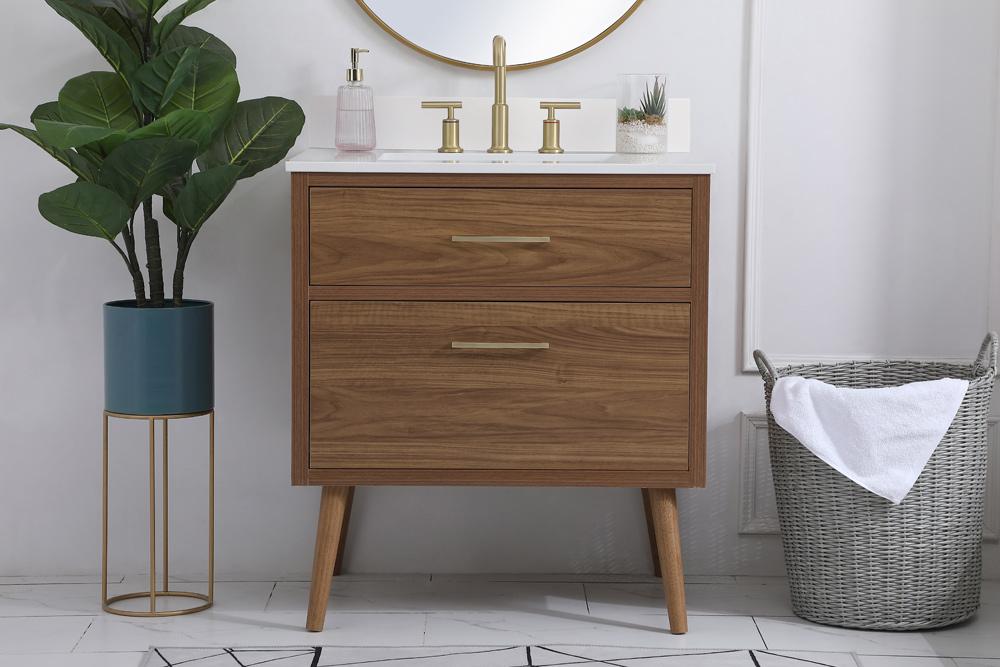 Elegant Furniture & Lighting - Boise 30 inch bathroom Vanity in Walnut Brown with Backsplash - VF41030WB-BS veiw 2