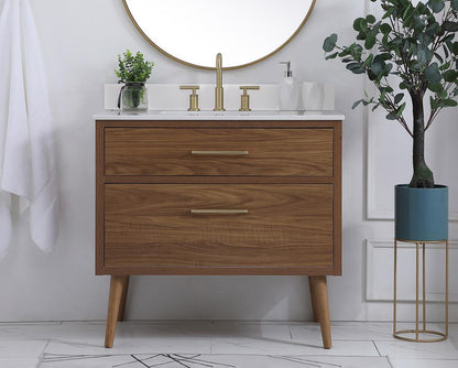 Elegant Furniture & Lighting - Boise 36 inch bathroom Vanity in Walnut Brown with Backsplash - VF41036WB-BS veiw 2
