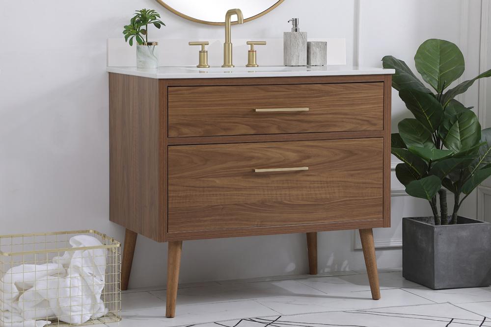 Elegant Furniture & Lighting - Boise 36 inch bathroom Vanity in Walnut Brown with Backsplash - VF41036WB-BS veiw 8