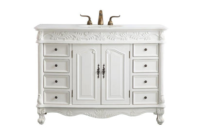 Elegant Furniture & Lighting - Bordeaux 48 inch Single Bathroom vanity in Antique White with ivory white engineered marble - VF-1039-VW veiw 1