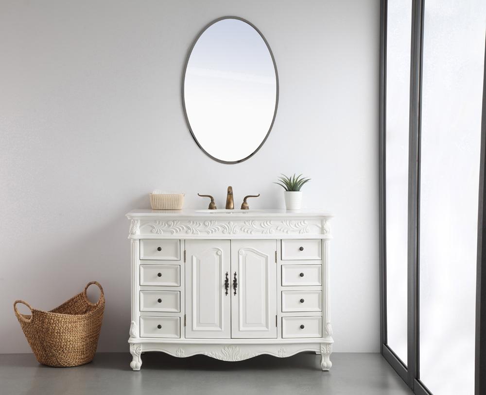 Elegant Furniture & Lighting - Bordeaux 48 inch Single Bathroom vanity in Antique White with ivory white engineered marble - VF-1039-VW veiw 2