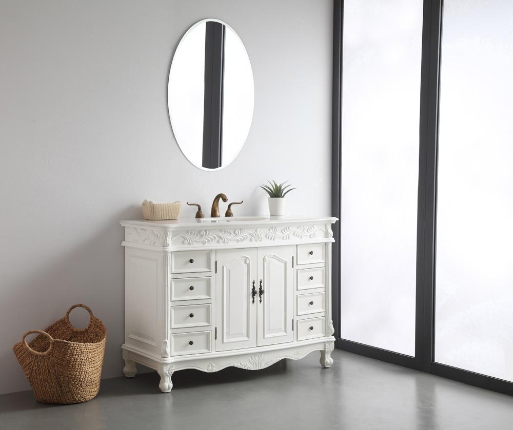 Elegant Furniture & Lighting - Bordeaux 48 inch Single Bathroom vanity in Antique White with ivory white engineered marble - VF-1039-VW veiw 3