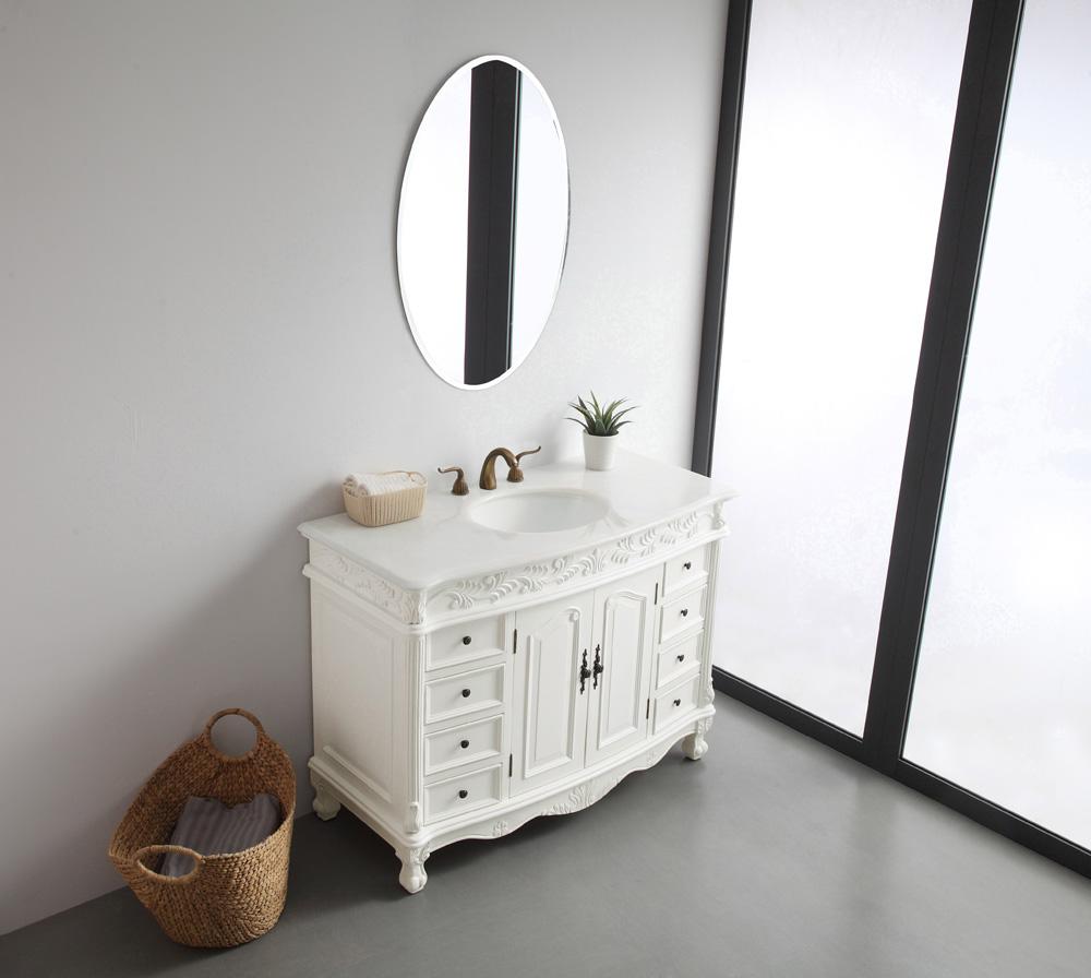 Elegant Furniture & Lighting - Bordeaux 48 inch Single Bathroom vanity in Antique White with ivory white engineered marble - VF-1039-VW veiw 4