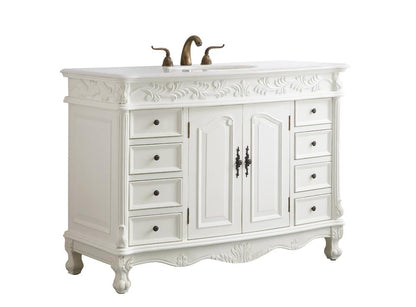 Elegant Furniture & Lighting - Bordeaux 48 inch Single Bathroom vanity in Antique White with ivory white engineered marble - VF-1039-VW veiw 5