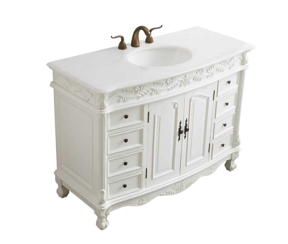 Elegant Furniture & Lighting - Bordeaux 48 inch Single Bathroom vanity in Antique White with ivory white engineered marble - VF-1039-VW veiw 6