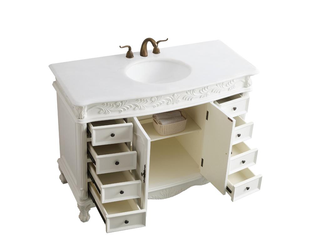 Elegant Furniture & Lighting - Bordeaux 48 inch Single Bathroom vanity in Antique White with ivory white engineered marble - VF-1039-VW veiw 7
