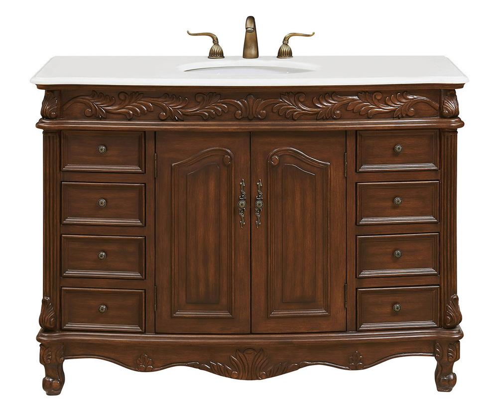 Elegant Furniture & Lighting - Bordeaux 48 inch Single Bathroom vanity in Teak Color with ivory white engineered marble - VF-1040-VW veiw 1